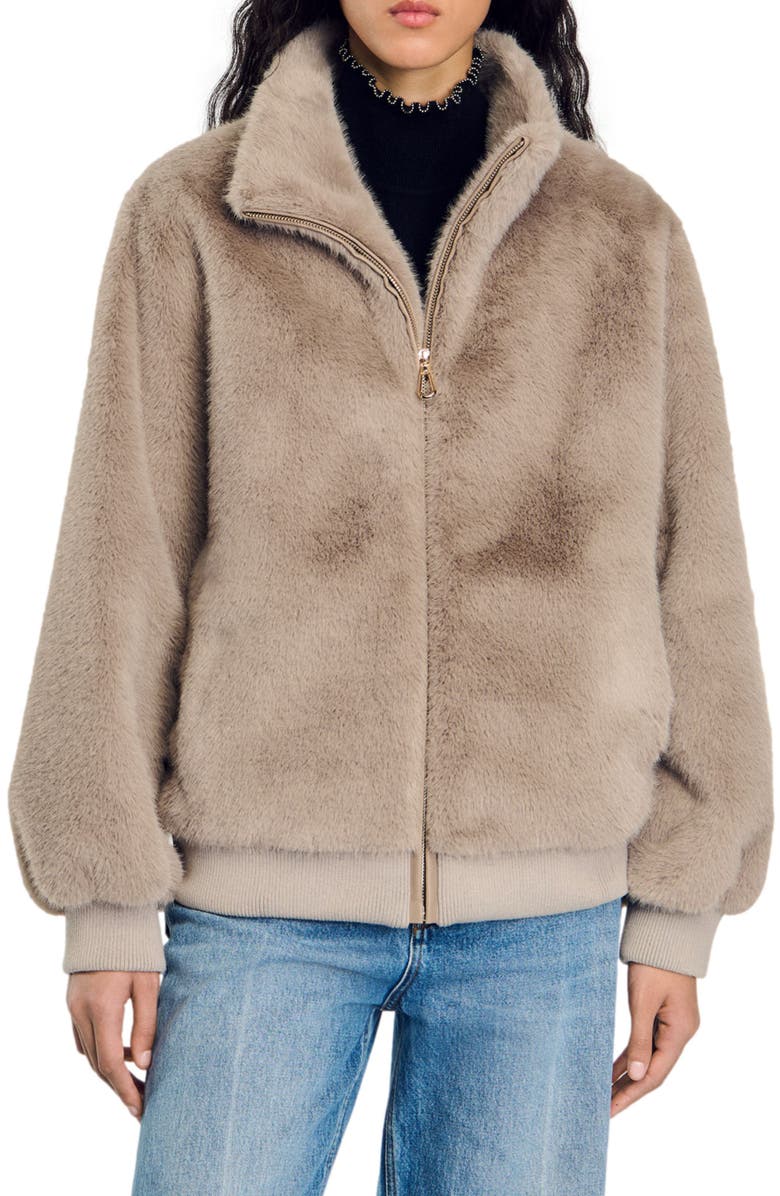 SANDRO Faux fur jacket, Alternate, color,