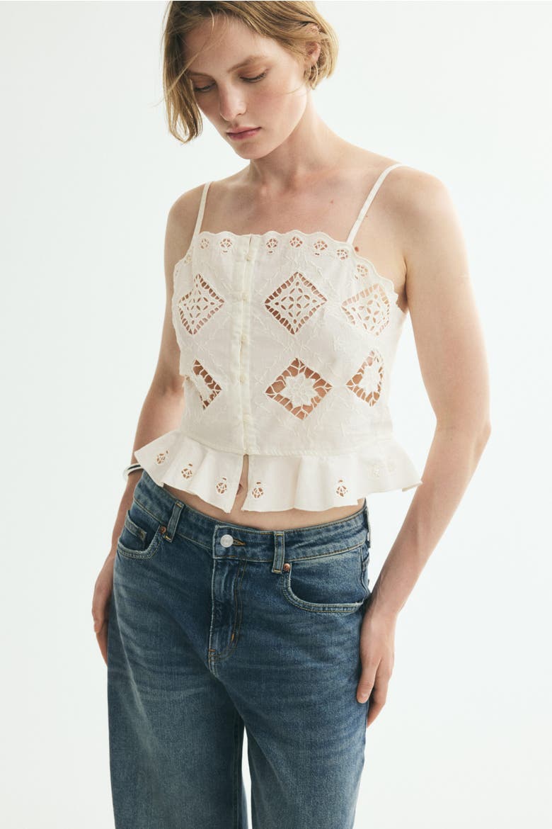 Cropped Top With Eyelet Embroidery, Alternate, color, Cream