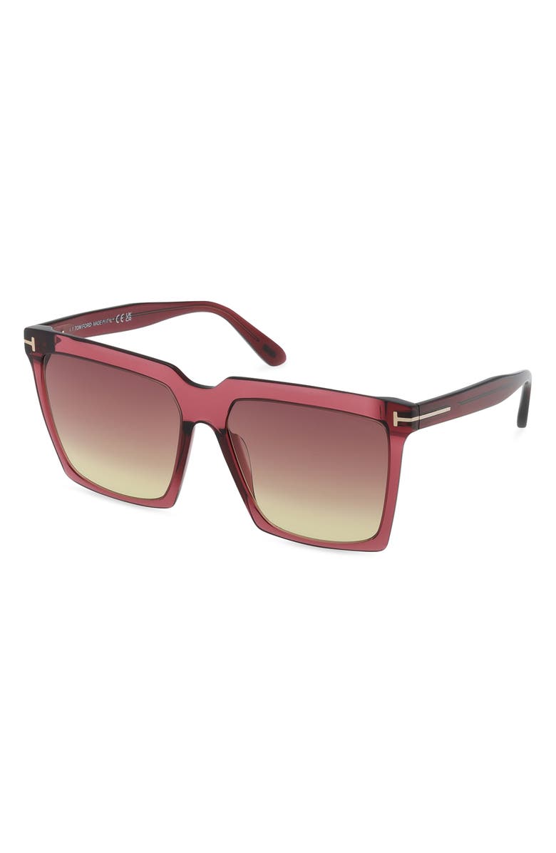 TOM FORD Sabrina 58mm Gradient Square Sunglasses, Alternate, color, Bordeaux / T Logo / Sunset