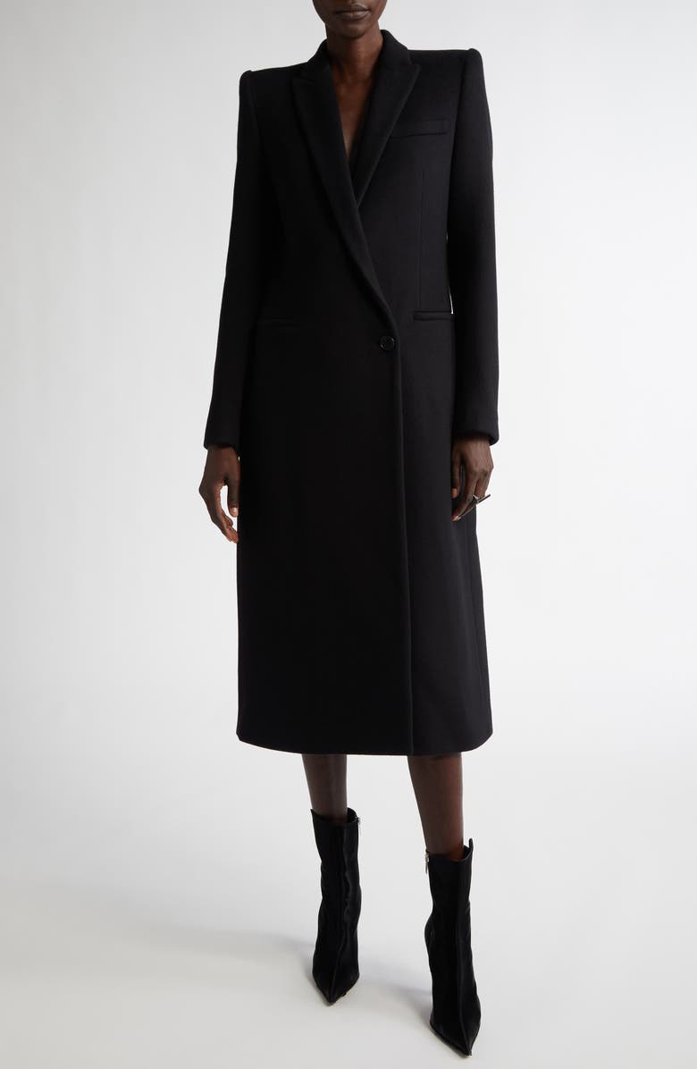 McQueen Stacked Shoulder Wool 
Cashmere Long Coat, Main, color, 