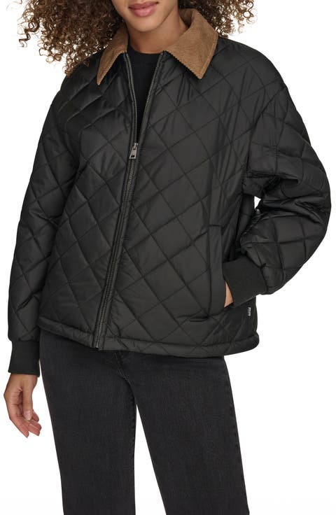 Diamond Quilted Water Resistant Corduroy Collar Jacket