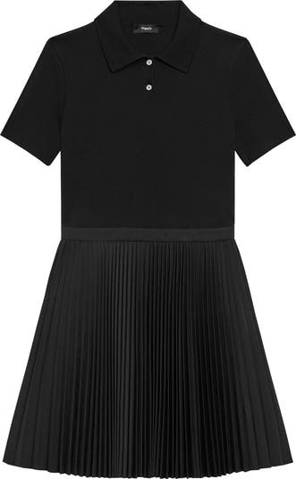 Pleated Mixed Media Polo Dress