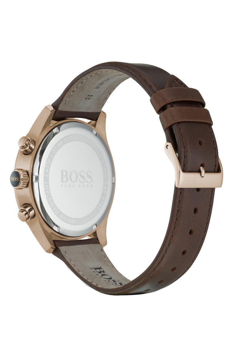 BOSS Grand Prix Chronograph Leather Strap Watch, 44mm, Alternate, color, 