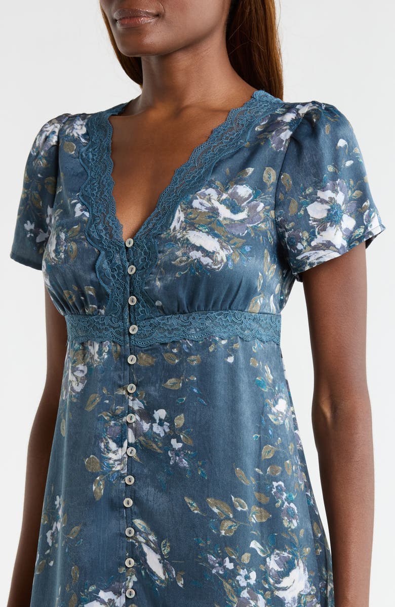 Lucky Brand Lace Trim Floral Print Midi Dress, Alternate, color, Navy Multi