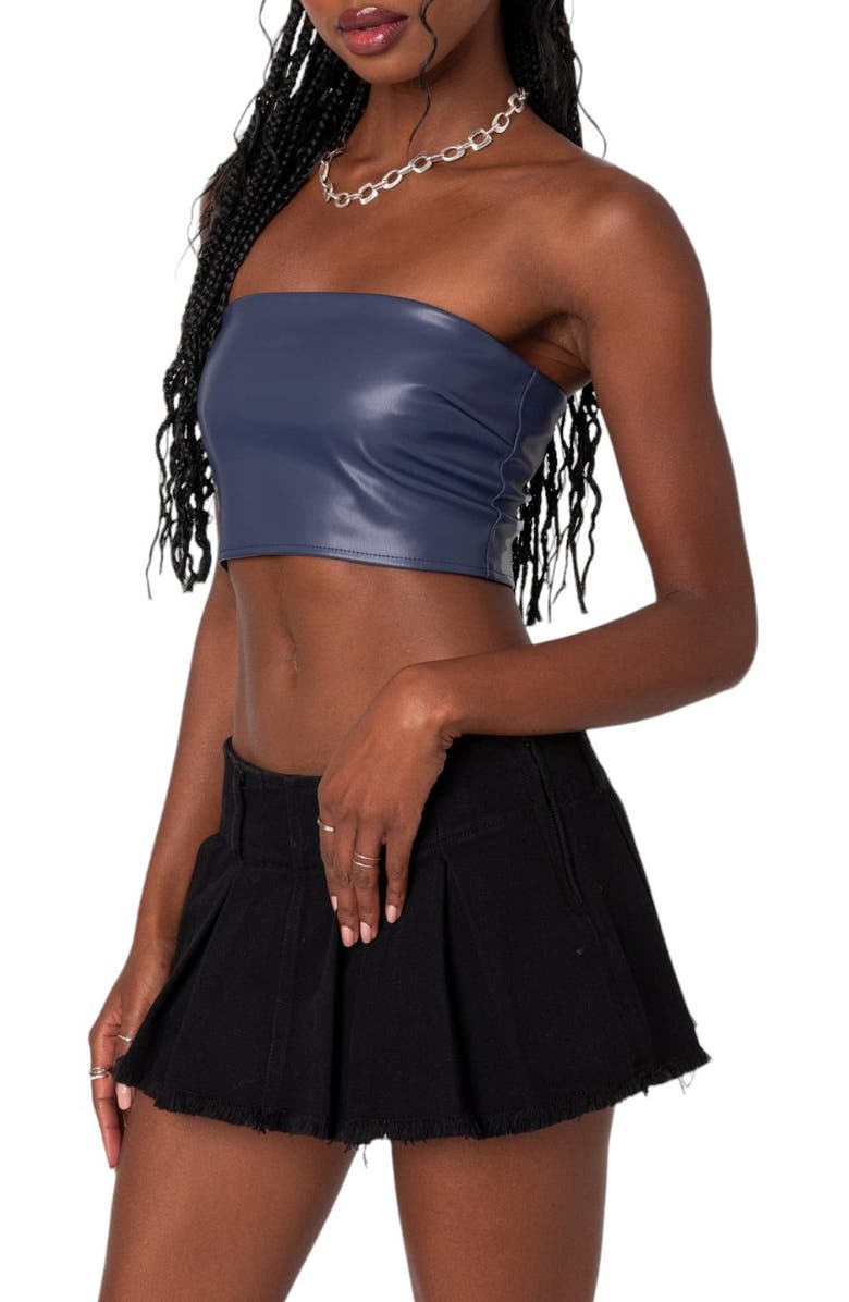 EDIKTED Mazie Lace-Up Faux Leather Crop Tube Top, Alternate, color, 