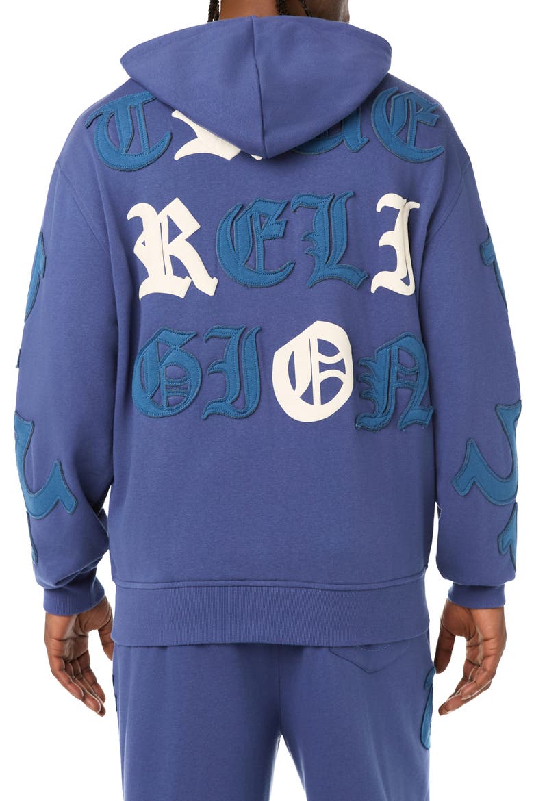 Tossed Logo Full Zip Hoodie, Alternate, color, HONEST INDIGO
