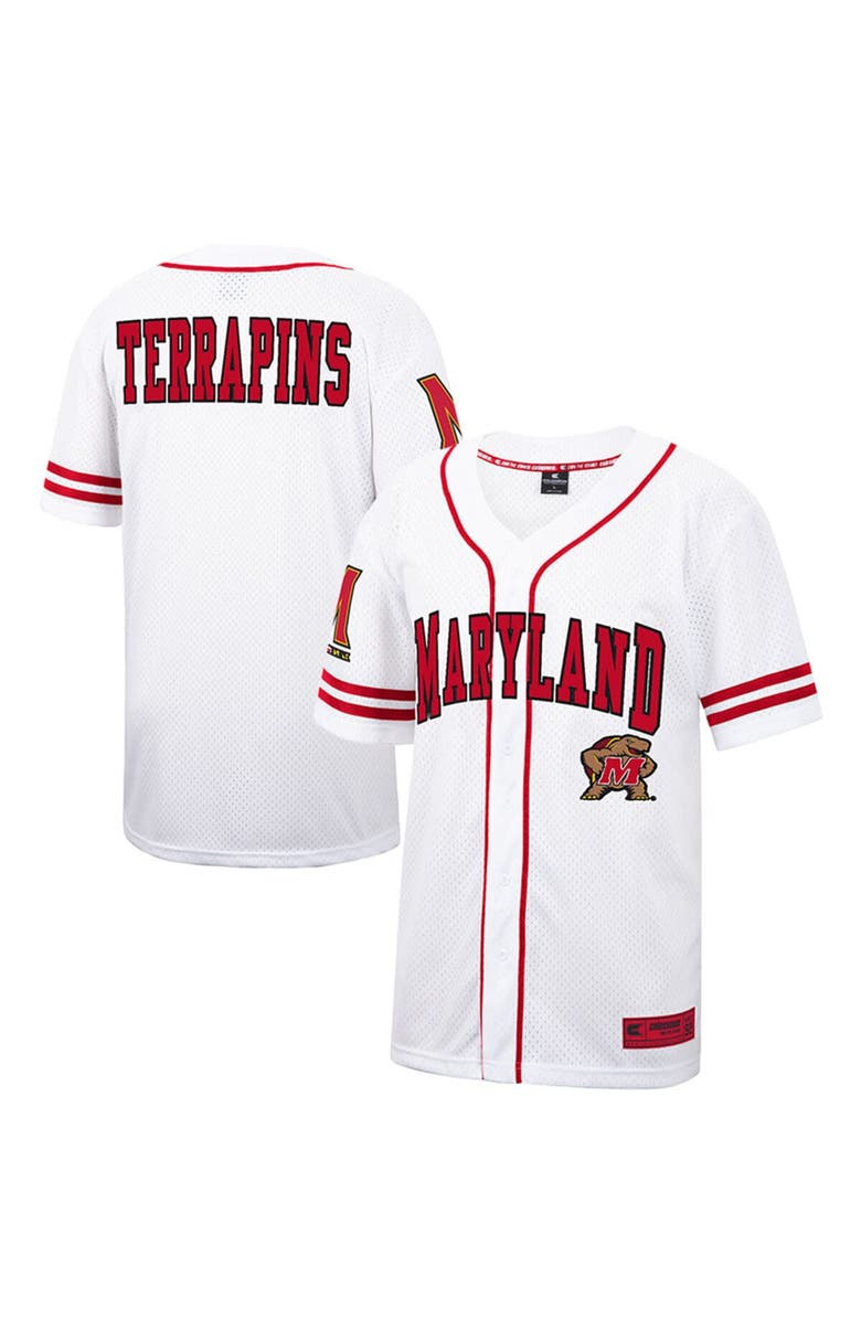 COLOSSEUM Men's Colosseum White Maryland Terrapins Free Spirited Mesh Button-Up Baseball Jersey, Main, color,