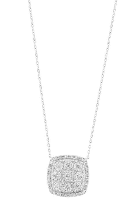 Sterling Silver Diamond Square Pendant Necklace