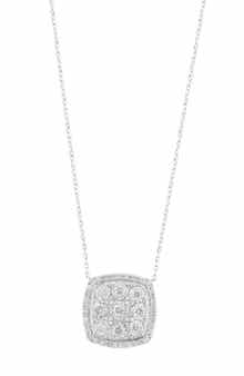 Sterling Silver Diamond Square Pendant Necklace