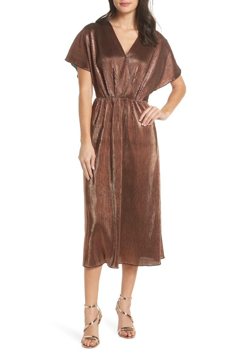 Crossover Midi Dress, Main, color, BRONZE