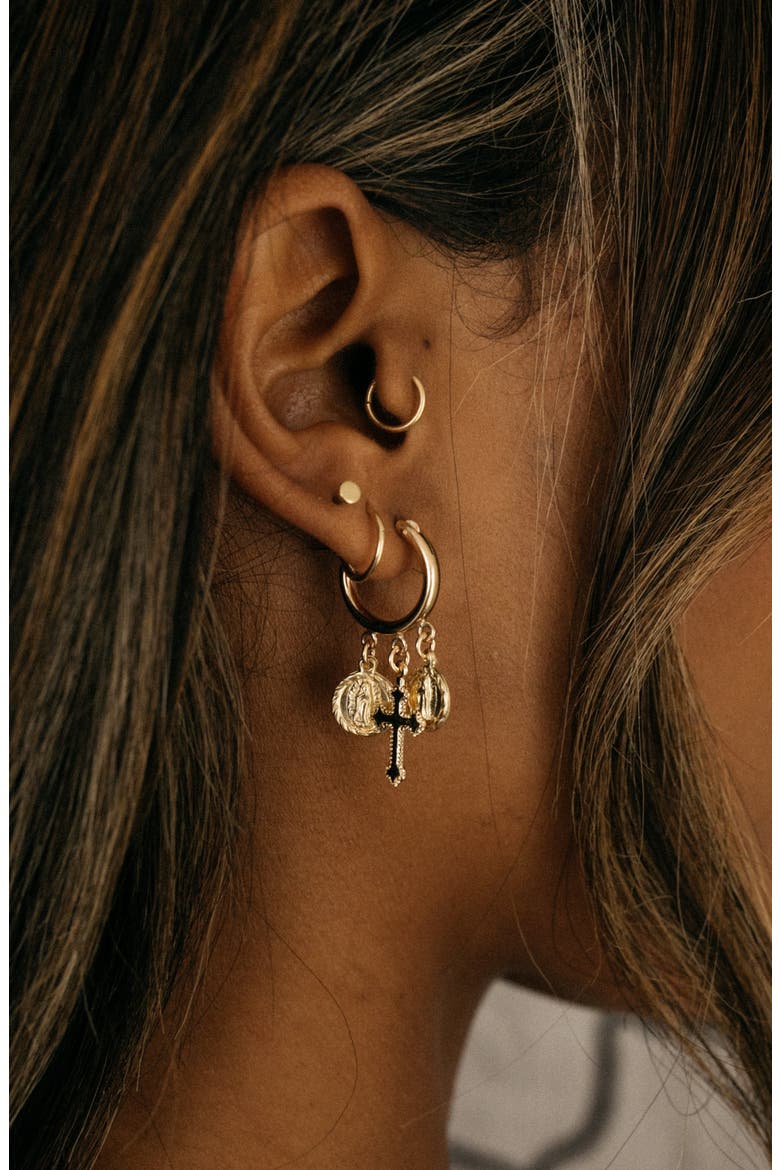 Hail Mary Charm Drop Earrings, Alternate, color, GOLD