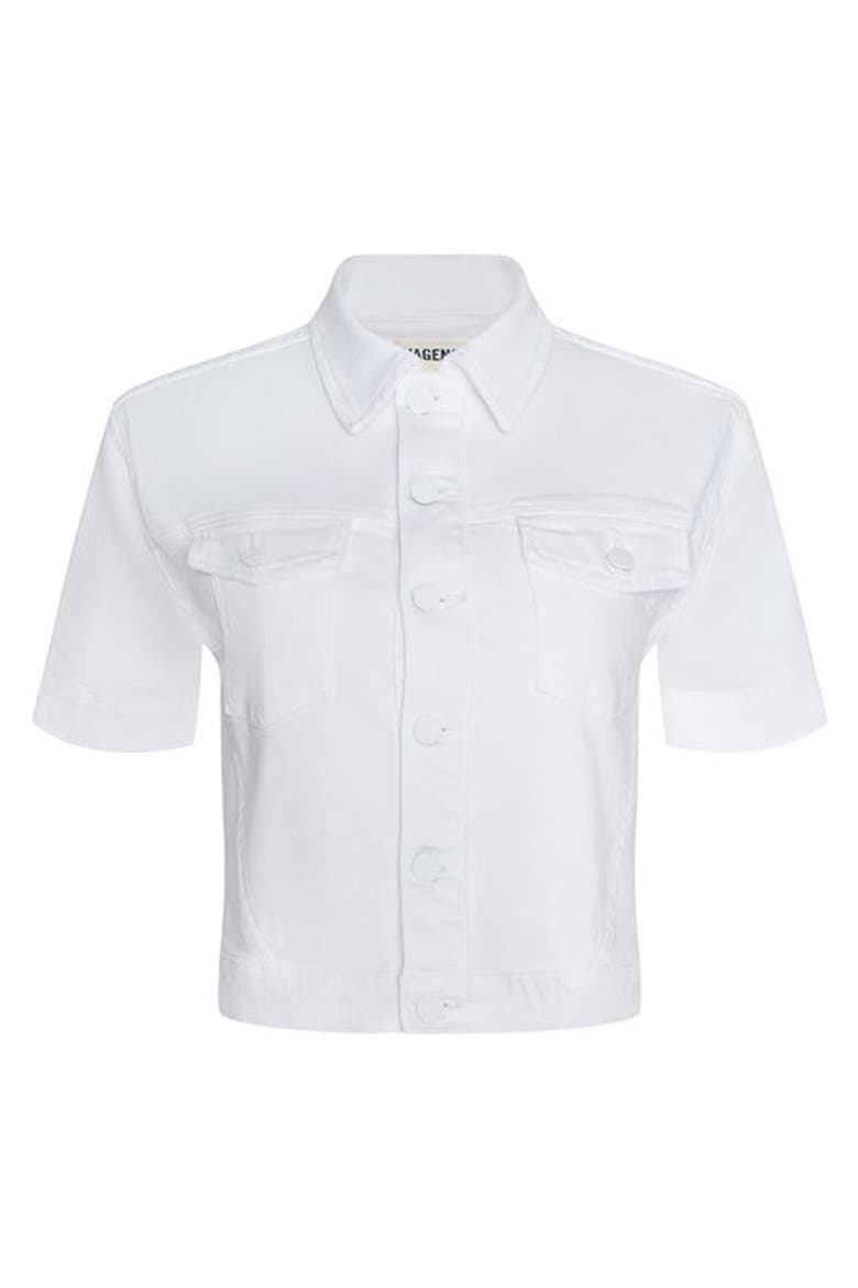 Kirstie Short Sleeve Crop Denim Jacket, Main, color, BLANC
