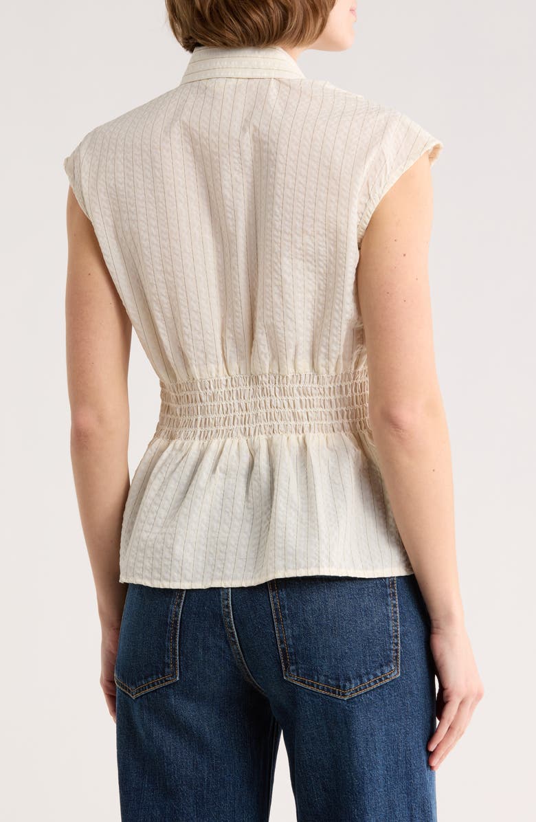 MAX STUDIO Pinstripe Pleated Sleeveless Shirt, Alternate, color, Ecru/ Black Shadown Pinstripe