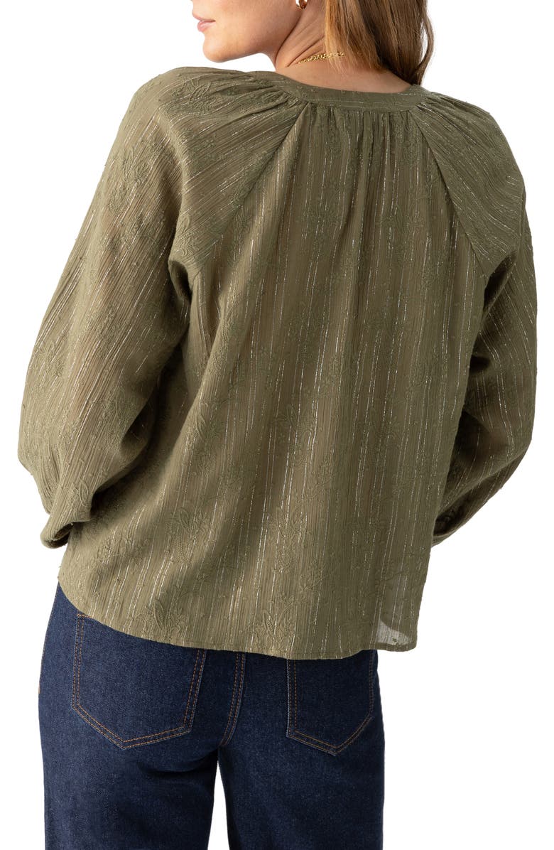 Sanctuary Shimmer Embroidered Metallic Cotton Button-Up Shirt, Alternate, color,