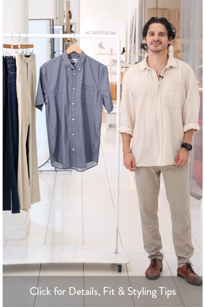 Tailored Fit Scallop Print Short Sleeve Cotton Button-Down Shirt video