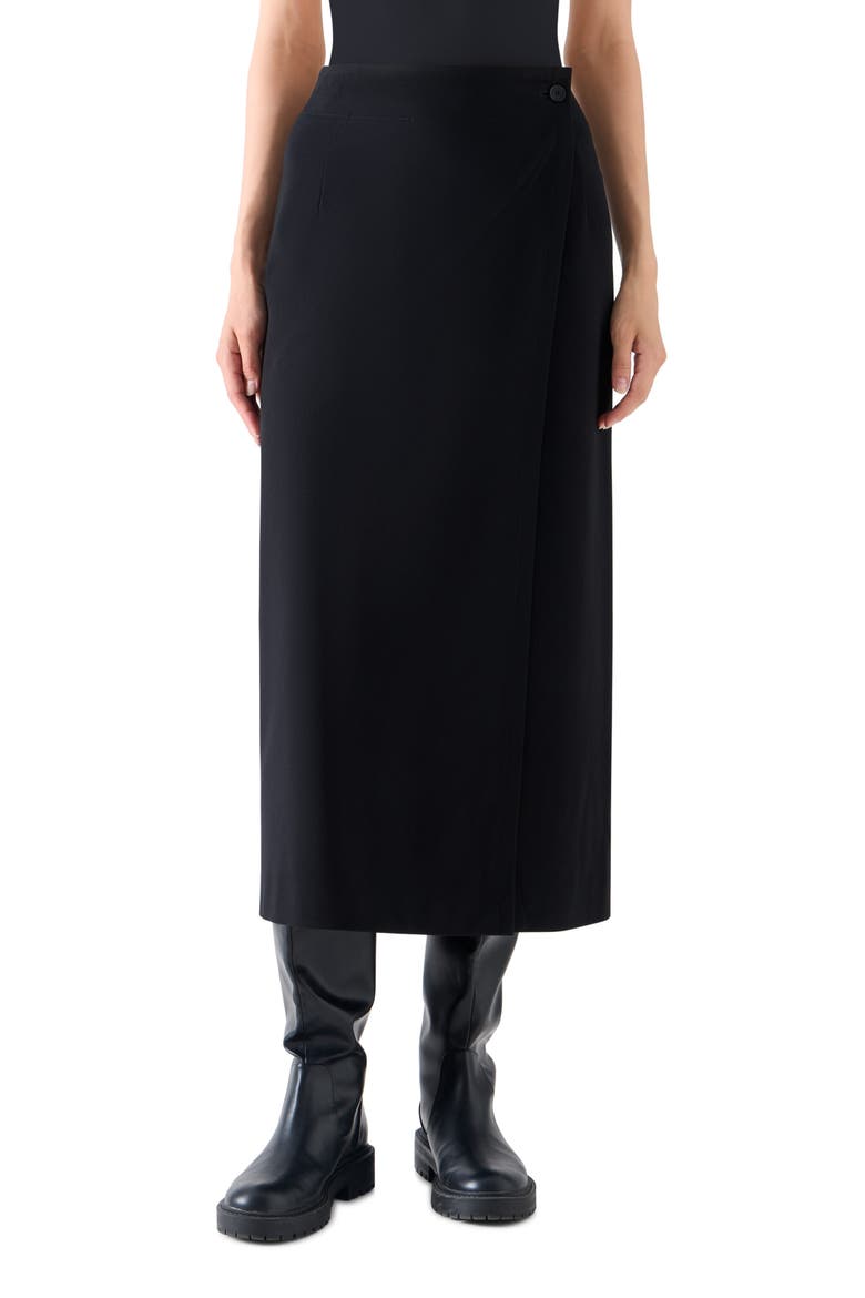 Signature Jersey Wrap Midi Skirt, Main, color, BLACK