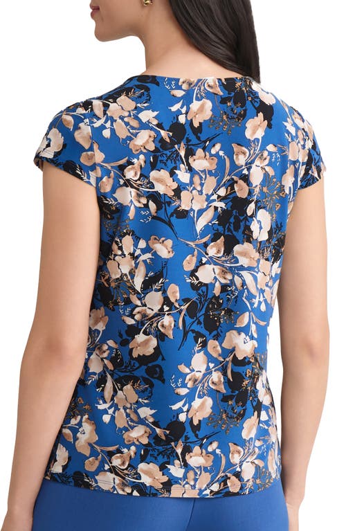 Kasper Plus Size Printed Cap-sleeve Cowlneck Blouse In Blue