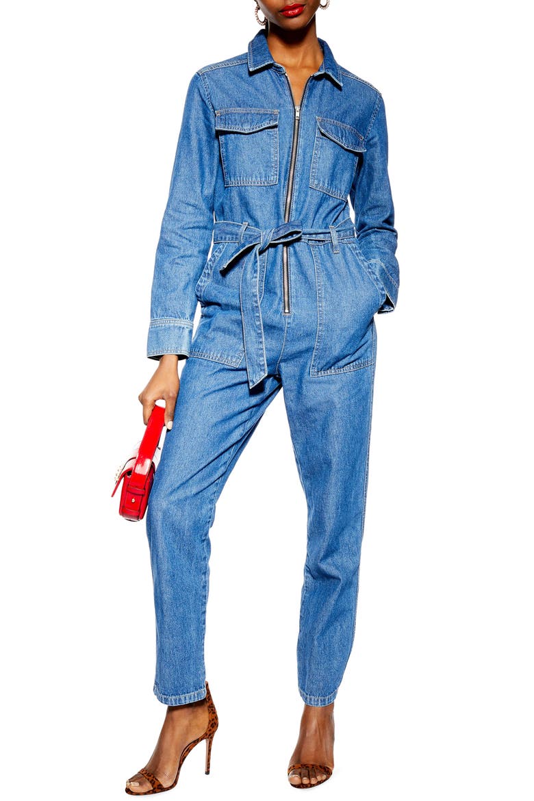 Denim Utility Boilersuit, Main, color, MID DENIM