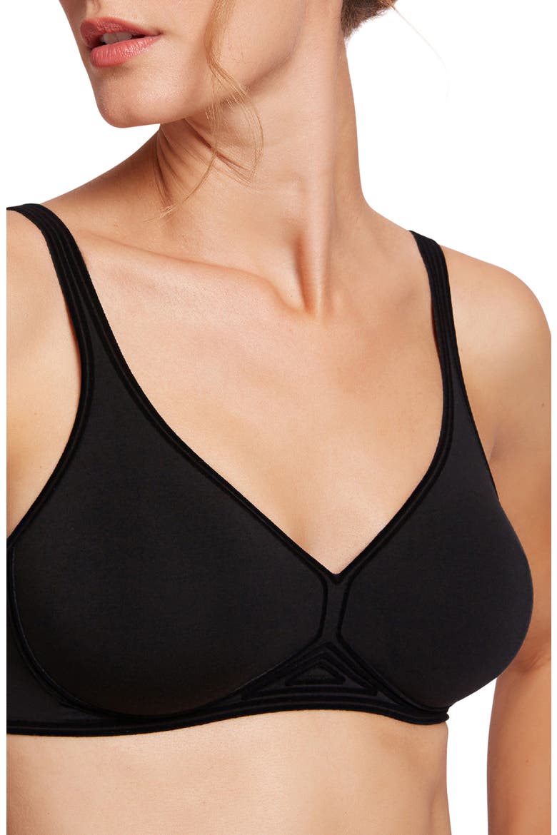 Cotton Contour 3W Wireless Plunge Bra, Alternate, color, BLACK