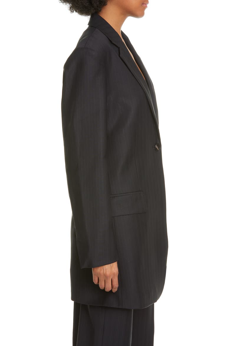 Pinstripe Oversize Wool Blend Blazer, Alternate, color, BLACK