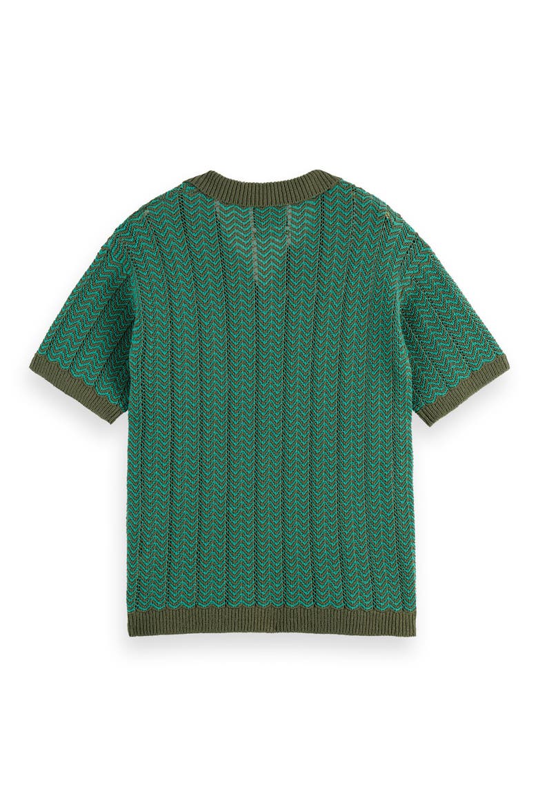 Open Knit Johnny Collar Polo Sweater, Alternate, color, THYME