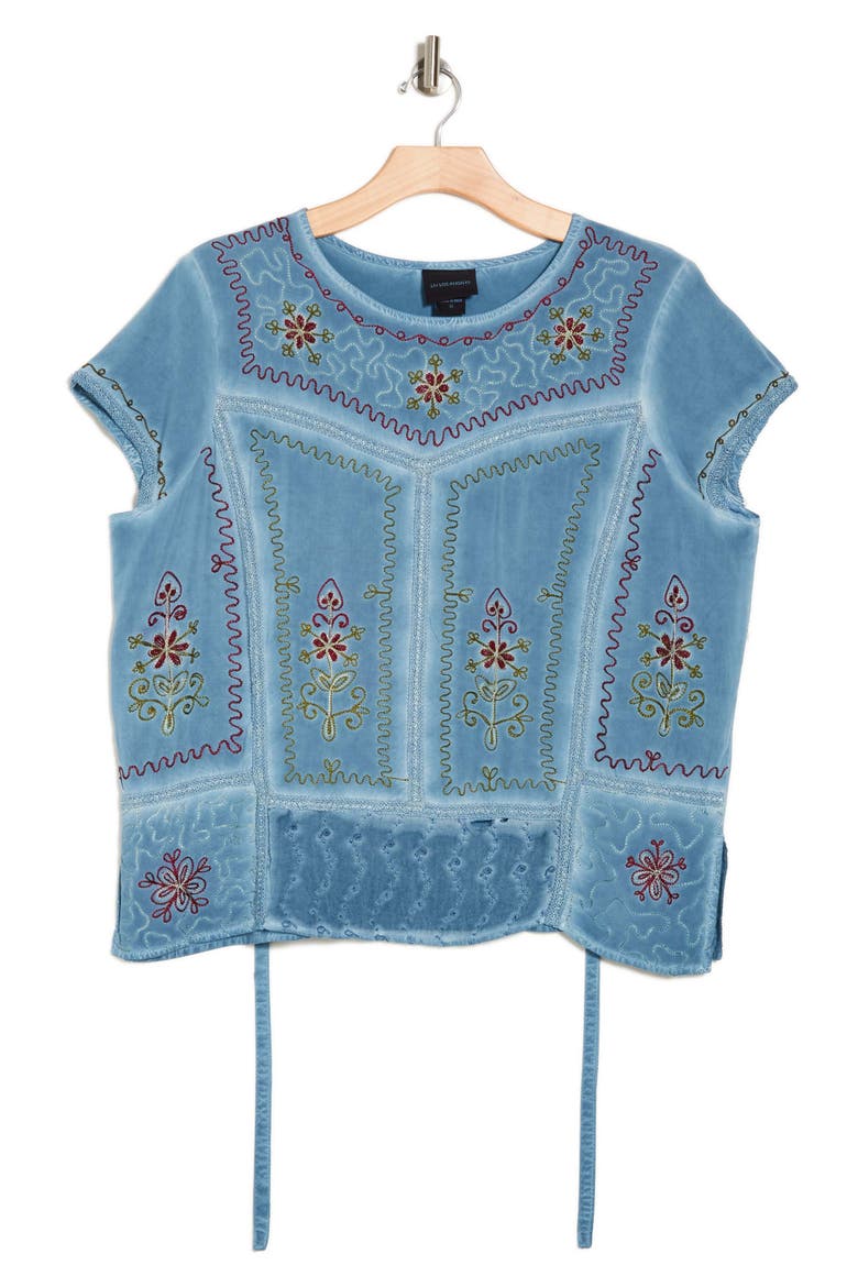 Mineral Wash Embroidered Top, Alternate, color, DENIM