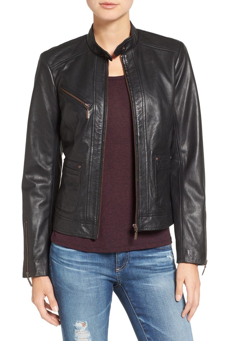 Kirwin Leather Jacket, Main, color, BLACK