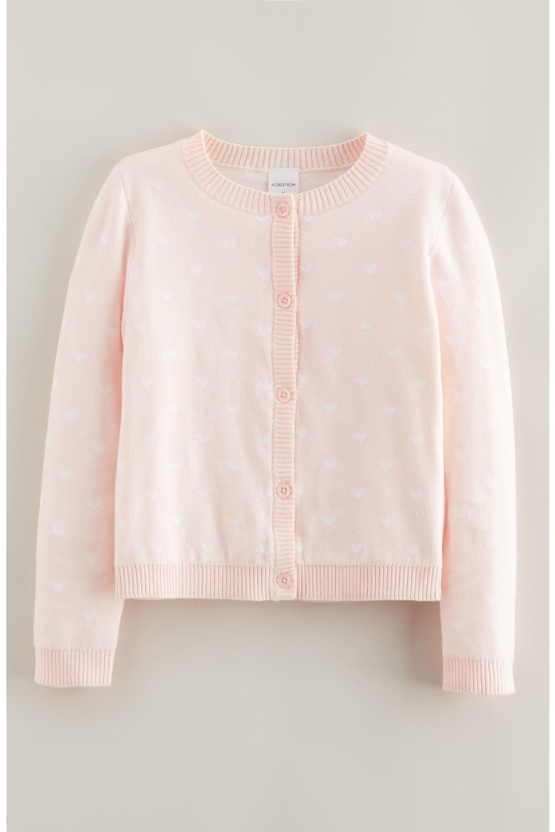 Kids' Heart Jacquard Cotton Cardigan, Main, color, PINK- WHITE SWEET HEARTS