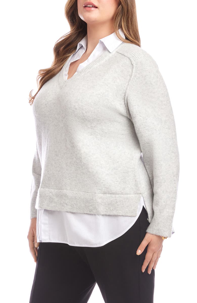 Karen Kane Mixed Media Layered Sweater, Alternate, color, Light Heather Gray