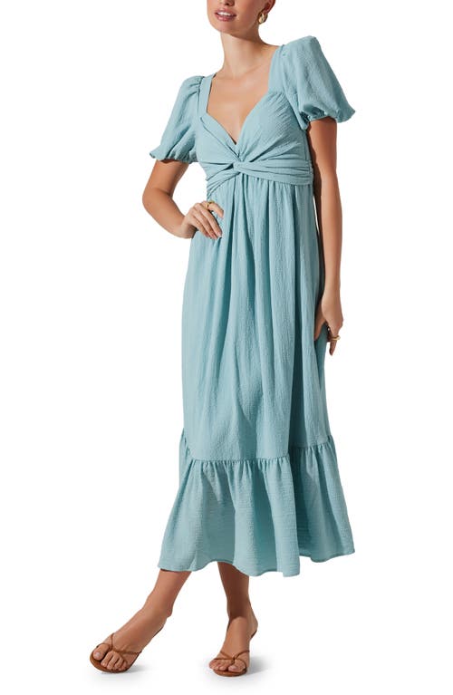 Astr The Label Tie Back Puff Sleeve Midi Dress In Teal