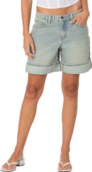 EDIKTED Cuff Washed Denim Bermuda Shorts