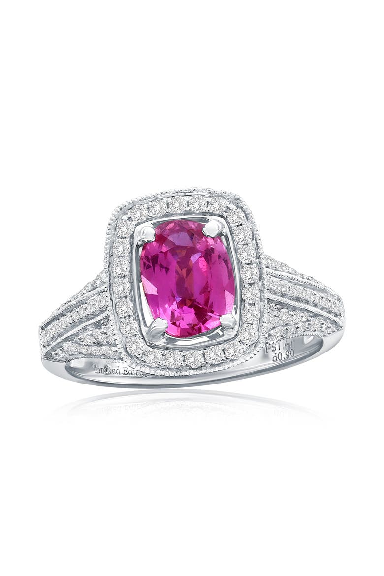 14K White Gold 1.13ct Green Diamond & 0.53cttw Diamond Ring, Main, color, Pink