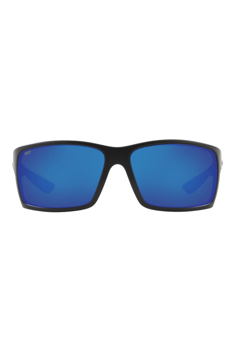 64mm Oversize Polarized Rectangular Sunglasses, Main, color, BLACKOUT/ GREEN MIRROR