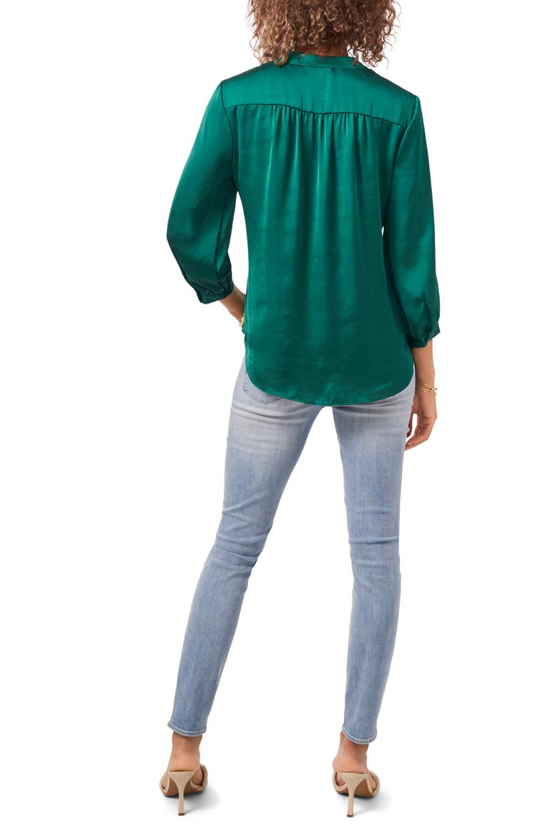 V-Neck Satin Blouse, Alternate, color, EVERGREEN