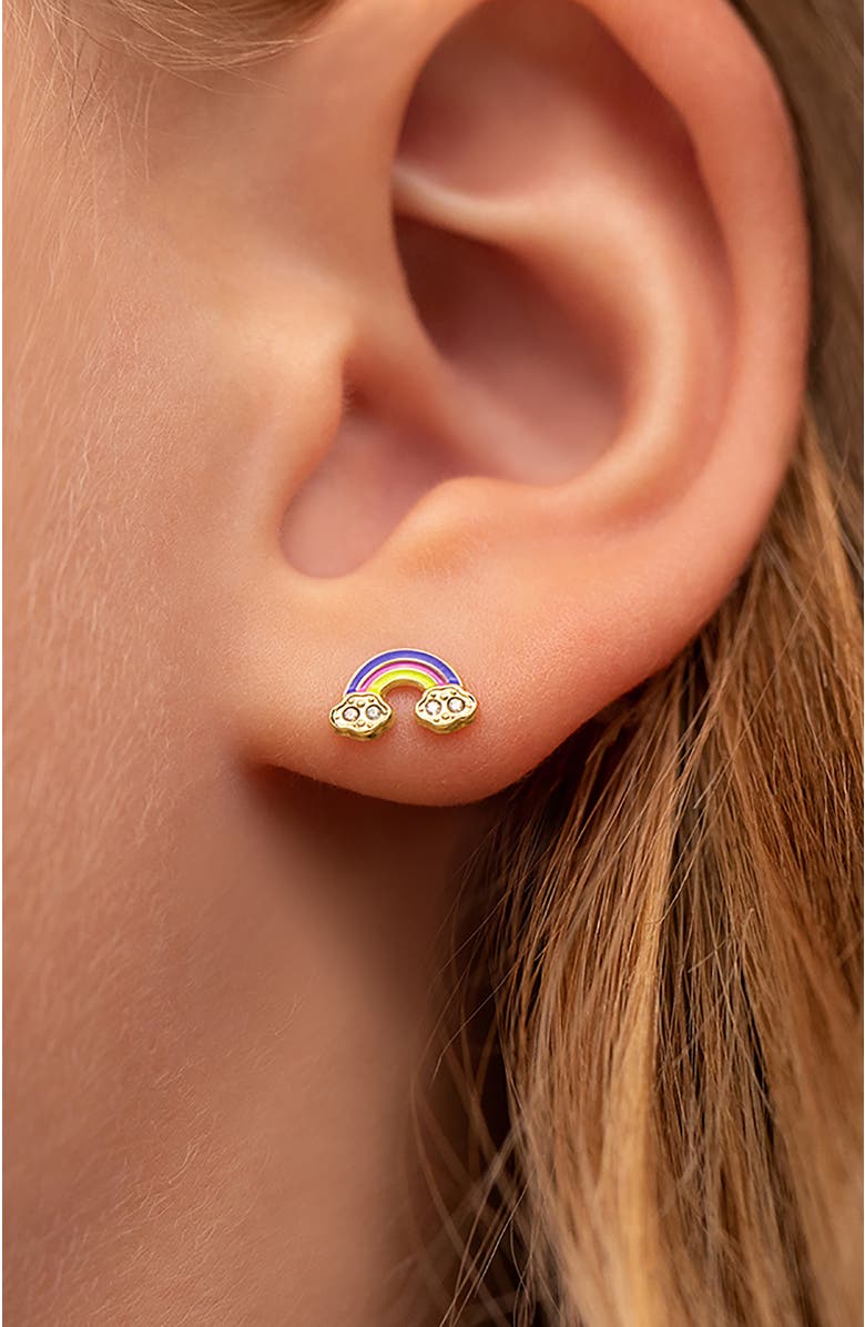 In Season Jewelry 14k Rainbow Enamel Girl Earrings, Alternate, color, Gold