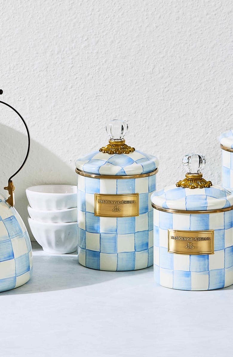 MACKENZIE CHILDS Sky Check Medium Enameled Steel Canister, Alternate, color, Sky Check