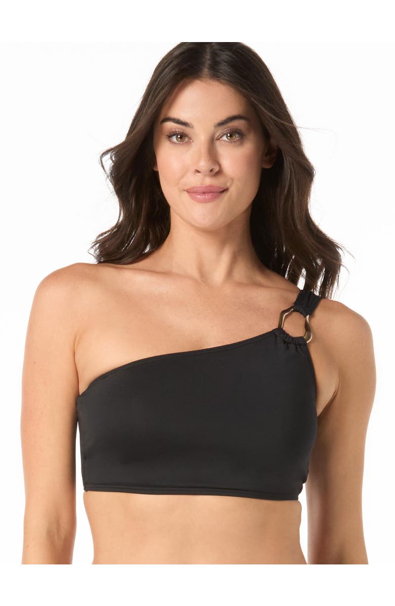 Carmen Marc Valvo Ring One Shoulder Crop Top, Main, color, Black