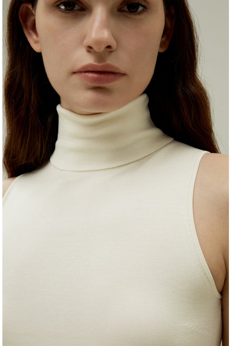 Women's Minimalist Sleeveless Turtleneck Silk-Nylon Top, Alternate, color, White