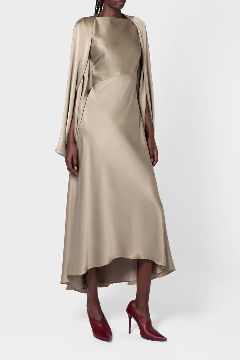 Koda Brushed Silk Midi Dress, Alternate, color, Poire