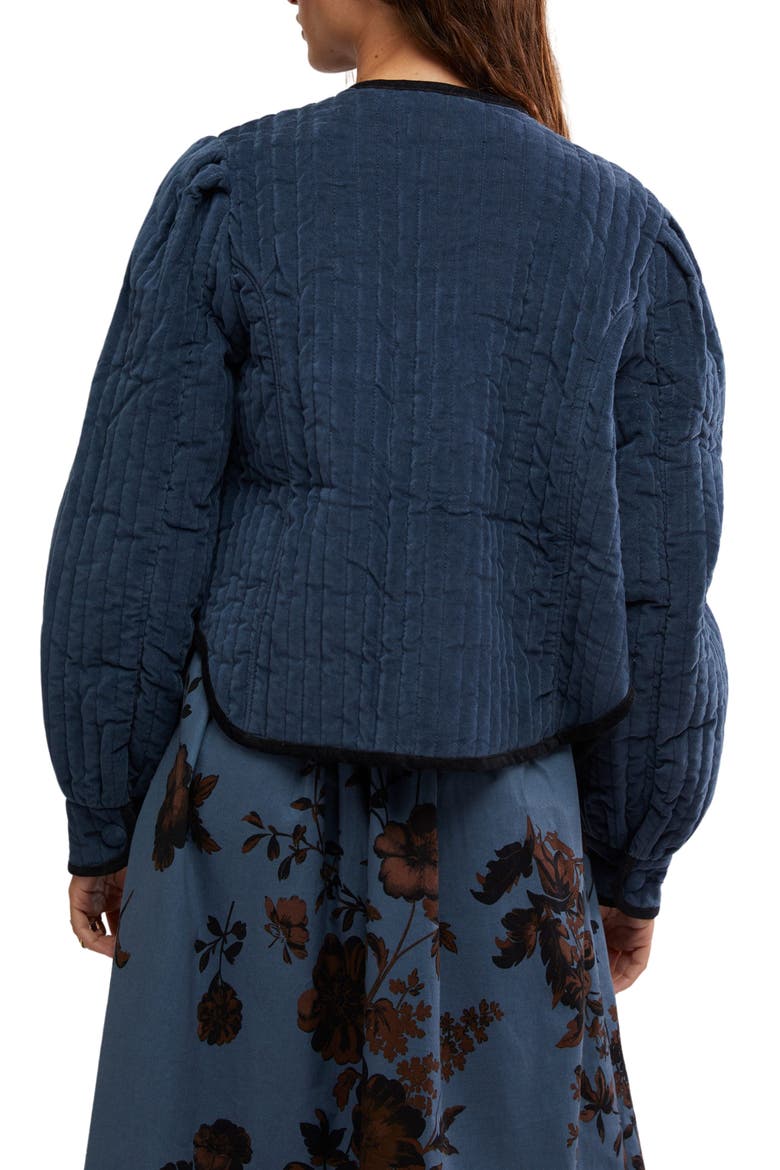 Natalia Stretch Cotton Quilted Jacket, Alternate, color, DARK DENIM