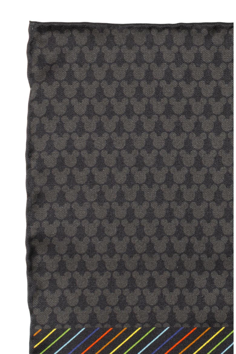 x Disney Mickey Rainbow Stripe Silk Pocket Square, Alternate, color, BLACK