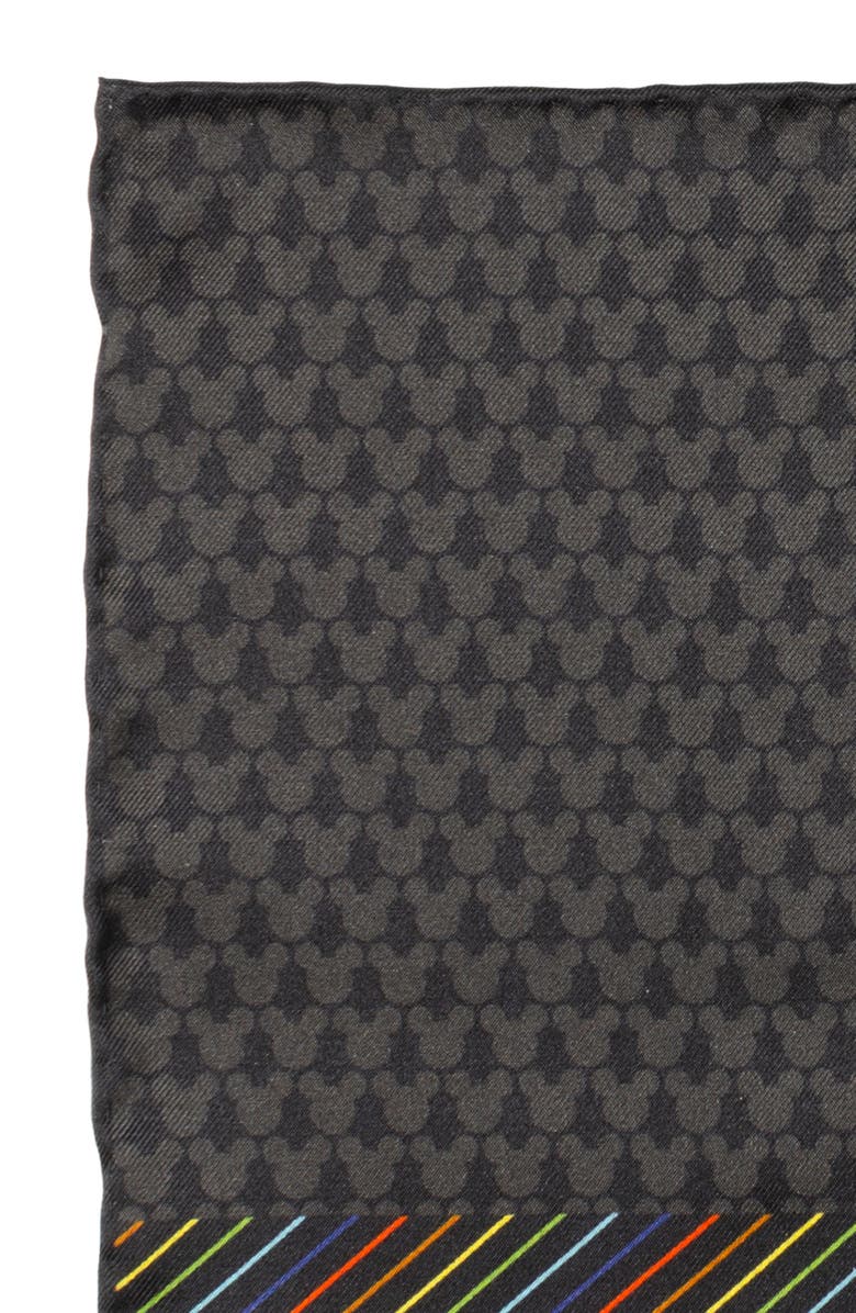 Cufflinks, Inc. x Disney Mickey Rainbow Stripe Silk Pocket Square, Alternate, color, Black