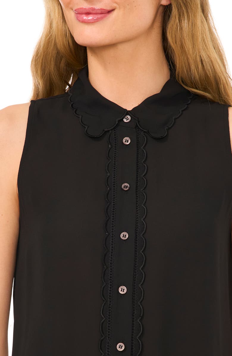 CeCe Scallop Detail Sleeveless Button-Up Shirt, Alternate, color,
