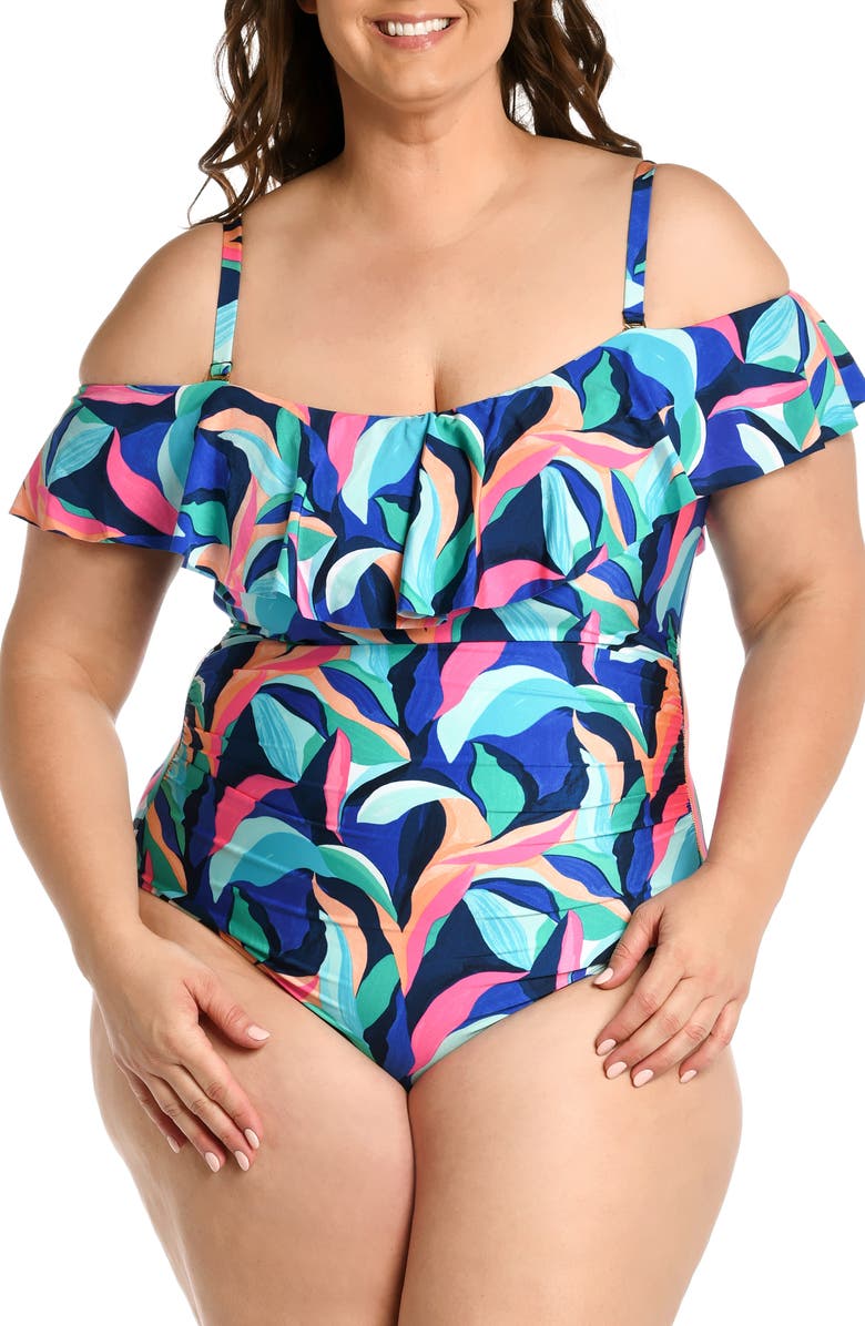 La Blanca Painted Cold Shoulder One-Piece Swimsuit, Main, color, 