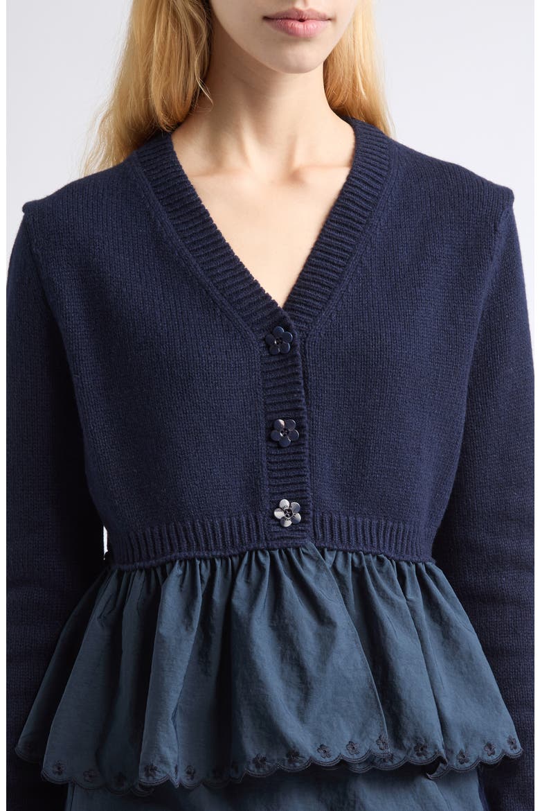 Peplum Recycled Cashmere Blend Cardigan, Alternate, color, NAVY
