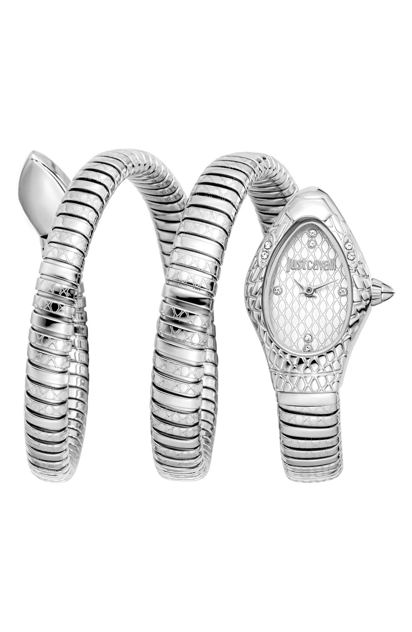 Just Cavalli Snake Wraparound Bracelet Watch, 20mm x 34.5mm