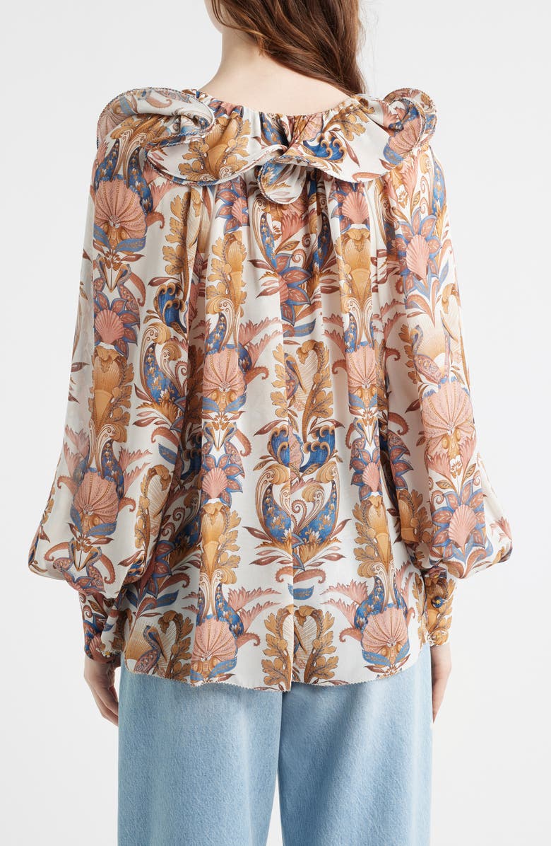 FARM Rio Sea Garden Tie Neck Top, Alternate, color, Sea Garden Off-White