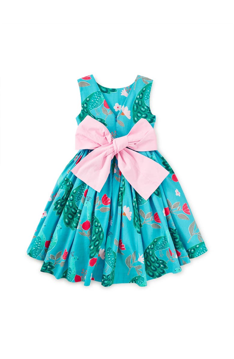 Tea Collection Sleeveless Hi-Lo Sash Dress, Alternate, color, Peacock Floral