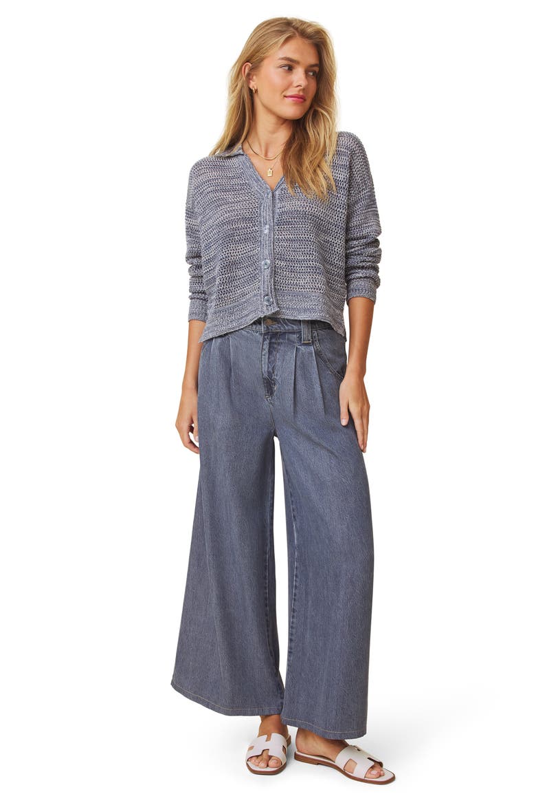 Haven Openwork Cotton Johnny Collar Cardigan, Alternate, color, INDIGO BLUE