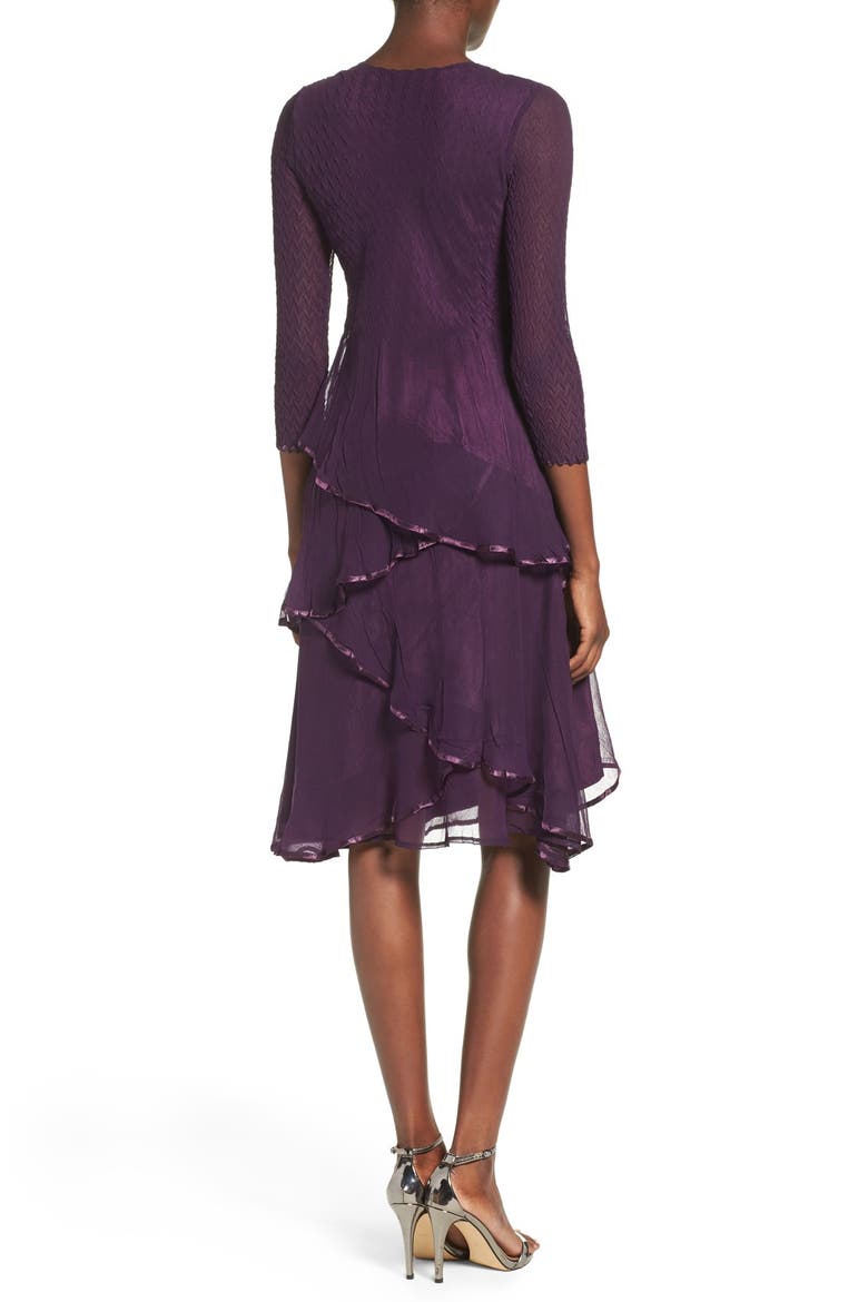 Embellished Tiered Chiffon A-Line Dress, Alternate, color, AUBERGINE